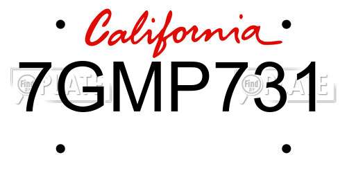7GMP731 California License Plate