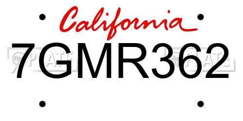 7GMR362 California License Plate