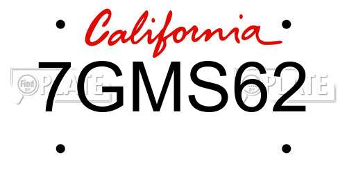 7GMS62 California License Plate