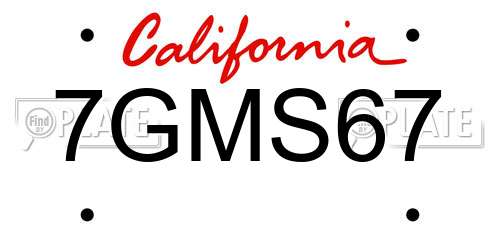 7GMS67 California License Plate