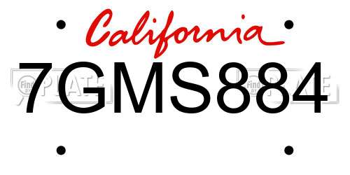 7GMS884 California License Plate