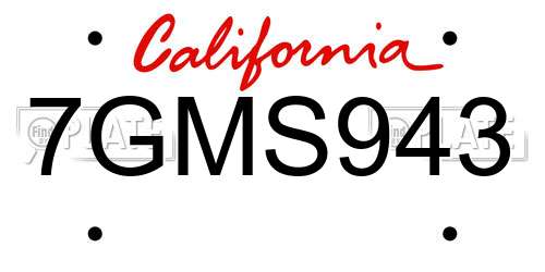 7GMS943 California License Plate