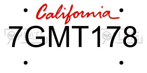 7GMT178 California License Plate