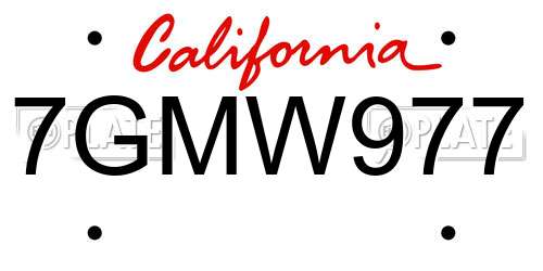 7GMW977 California License Plate