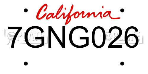 7GNG026 California License Plate