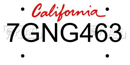 7GNG463 California License Plate