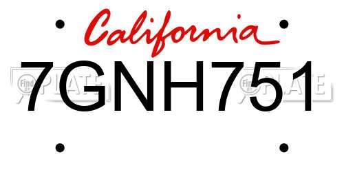 7GNH751 California License Plate