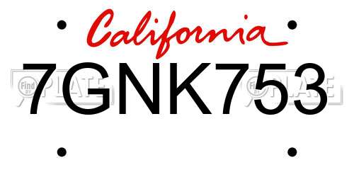 7GNK753 California License Plate