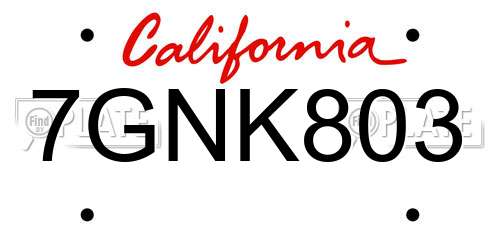 7GNK803 California License Plate