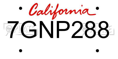 7GNP288 California License Plate