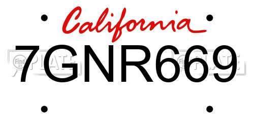 7GNR669 California License Plate