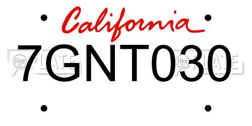 7GNT030 California License Plate