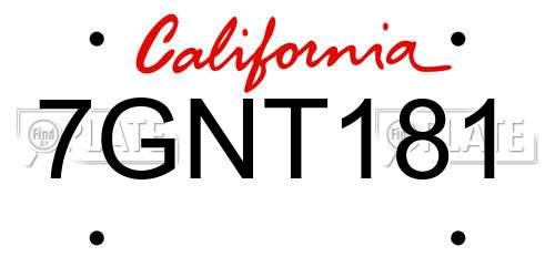 7GNT181 California License Plate