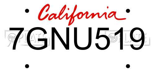 7GNU519 California License Plate