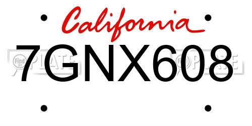 7GNX608 California License Plate