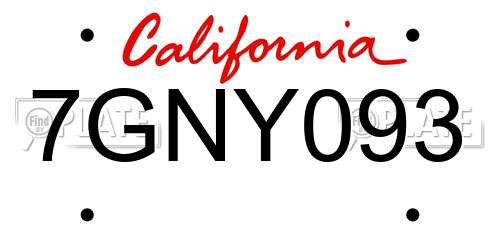 7GNY093 California License Plate