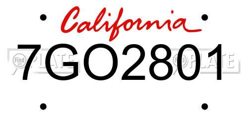 7GO2801 California License Plate
