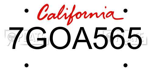 7GOA565 California License Plate