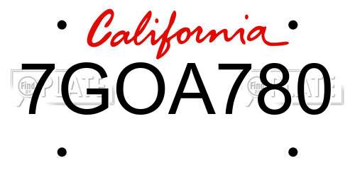 7GOA780 California License Plate