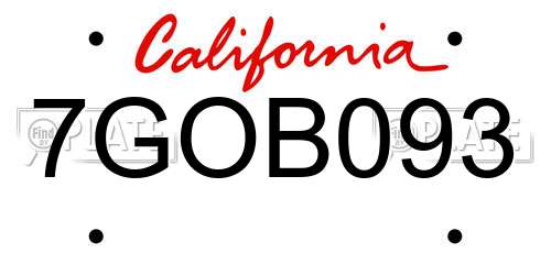 7GOB093 California License Plate