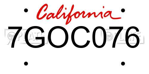 7GOC076 California License Plate