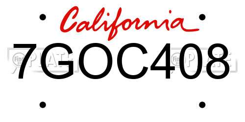 7GOC408 California License Plate