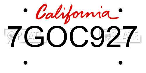 7GOC927 California License Plate