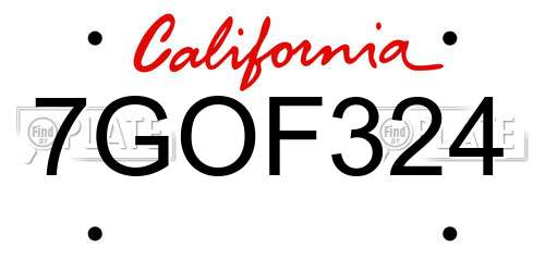 7GOF324 California License Plate