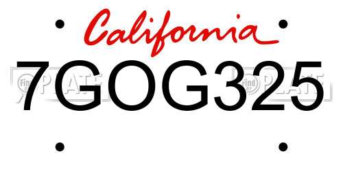 7GOG325 California License Plate