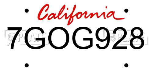 7GOG928 California License Plate
