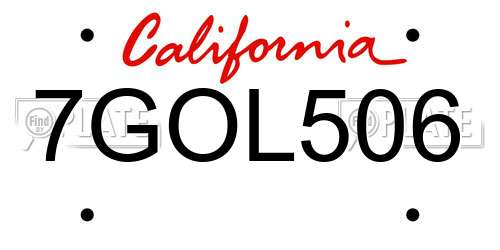 7GOL506 California License Plate