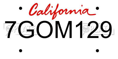7GOM129 California License Plate