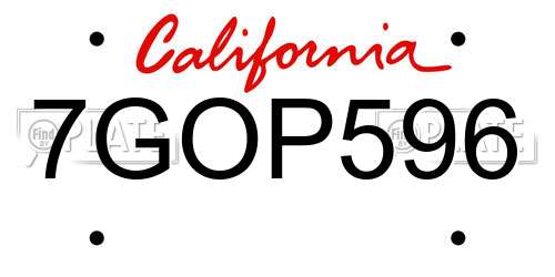 7GOP596 California License Plate