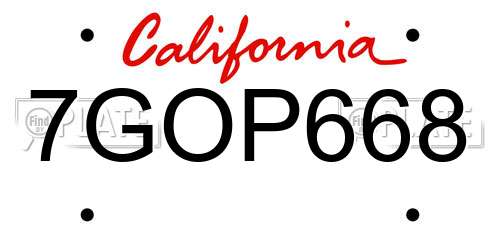 7GOP668 California License Plate