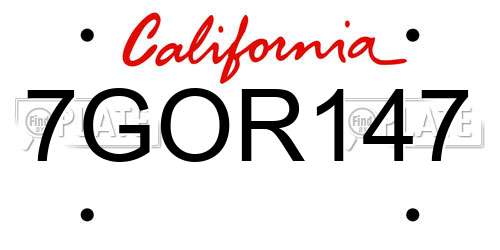 7GOR147 California License Plate