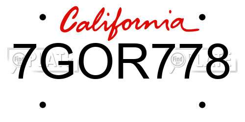7GOR778 California License Plate