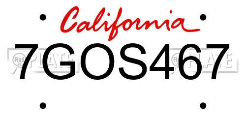 7GOS467 California License Plate
