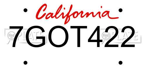 7GOT422 California License Plate
