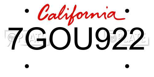 7GOU922 California License Plate