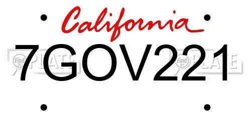 7GOV221 California License Plate