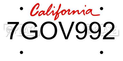 7GOV992 California License Plate