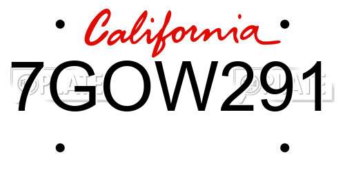 7GOW291 California License Plate