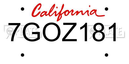 7GOZ181 California License Plate