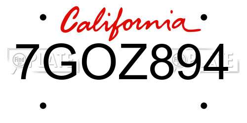 7GOZ894 California License Plate