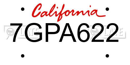 7GPA622 California License Plate