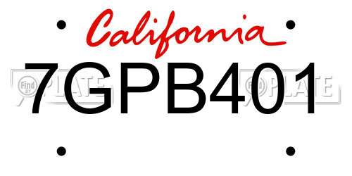 7GPB401 California License Plate