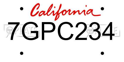 7GPC234 California License Plate