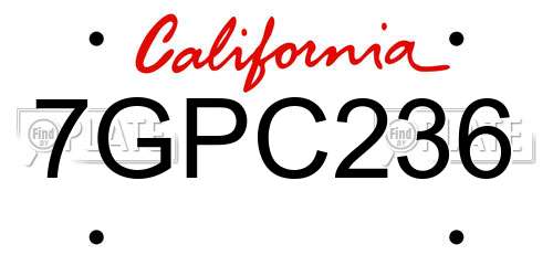 7GPC236 California License Plate