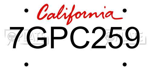 7GPC259 California License Plate