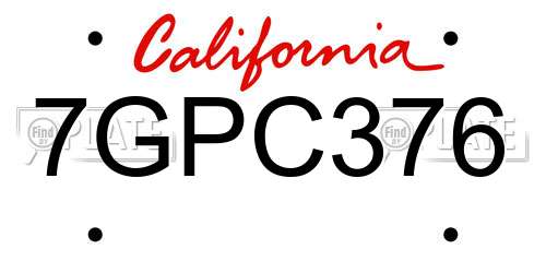 7GPC376 California License Plate